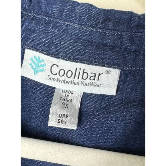 Coolibar Long Sleeve Chambray Denim Tunic Top Women Plus size 3X UPF 50+ Blue - Picture 3 of 16